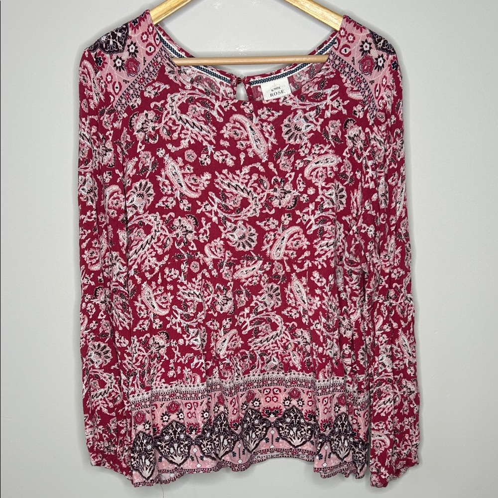 NWOT Knox Rose Red and Pink Paisley Blouse